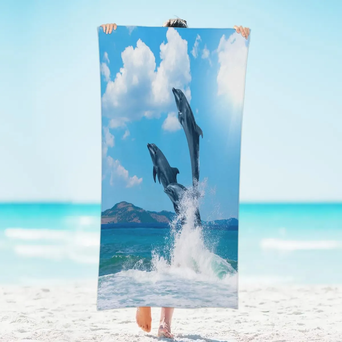 Jumping Dolphin Beach Towel for Women Men Kids 61"x31" Lightweight Microfiber Beach Towels Sand Free Quick Dry Soft Beach Blanket Pool Yoga Gym Travel Swimming Bath Shower Towel Essentials Accessories