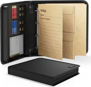 JUNDUN Document Organizer Folio, Fireproof D-Ring Binder Organizer with Zipper Closure, Multi-Pockets Document Folder for Important Papers,Wills,Certificates and Keepsakes