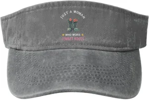 Just a Woman Who Wore Combat Boots Washed Denim Visor Hat for Men & Women, Adjustable Sun Cap with UV Protection Gray
