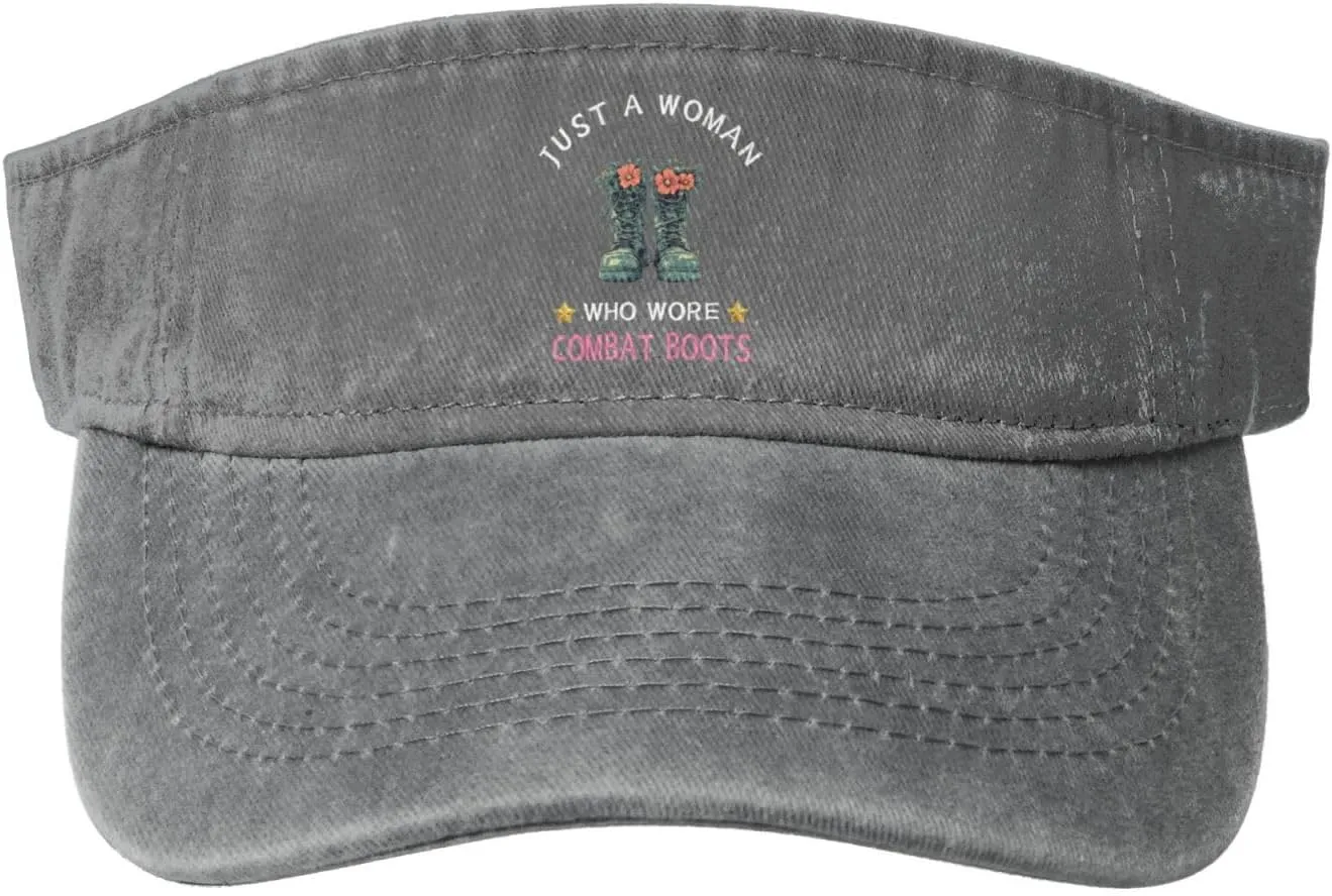 Just a Woman Who Wore Combat Boots Washed Denim Visor Hat for Men & Women, Adjustable Sun Cap with UV Protection Gray