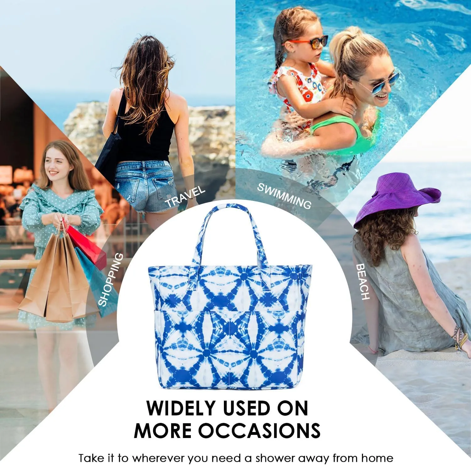 KABAQOO Extra Large Beach Bag Waterproof Sandproof Women Beach Tote with Zipper & Wet Compartment for Pool Gym Grocery Travel
