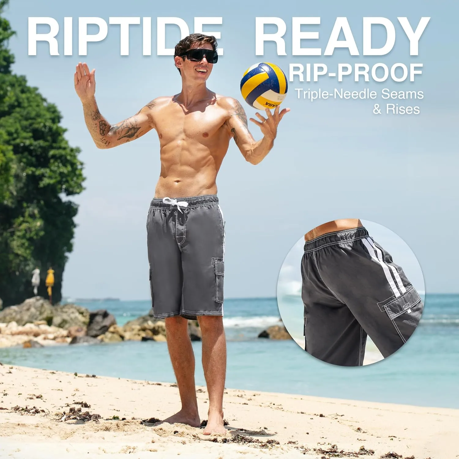 Kanu Surf Men's Barracuda Swim Trunks, 9" Inseam (Regular & Extended Sizes)