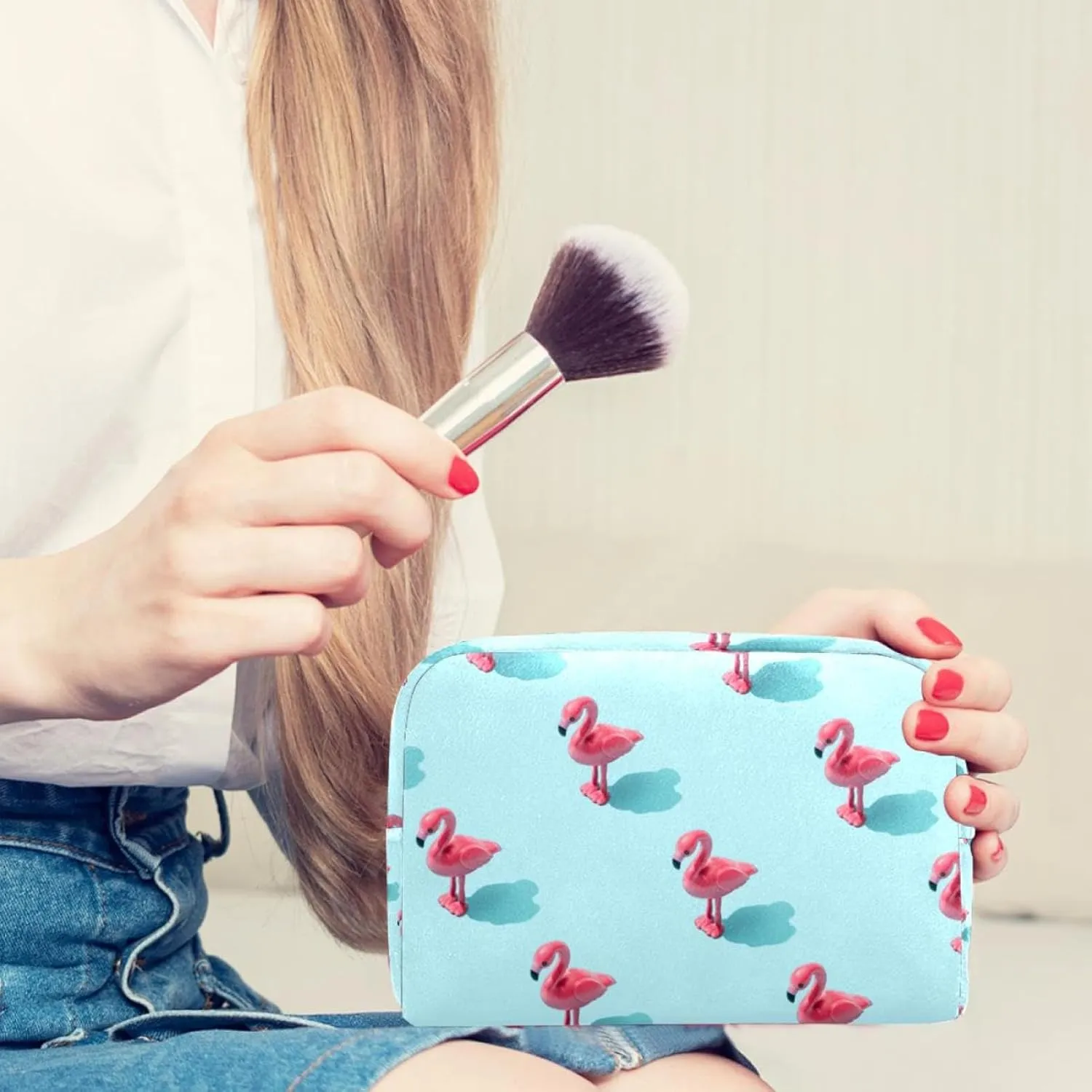 Kawaii Flamingo Cosmetic Makeup Bags, Small Travel Zipper Pouch Portable Toiletry Bag Makeup Organizer for Women Teen Girls