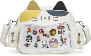Kawaii Ita Bag Crossbody Bag Cute White Cat Backpack Girls Shoulder Bags Pin Display with Insert