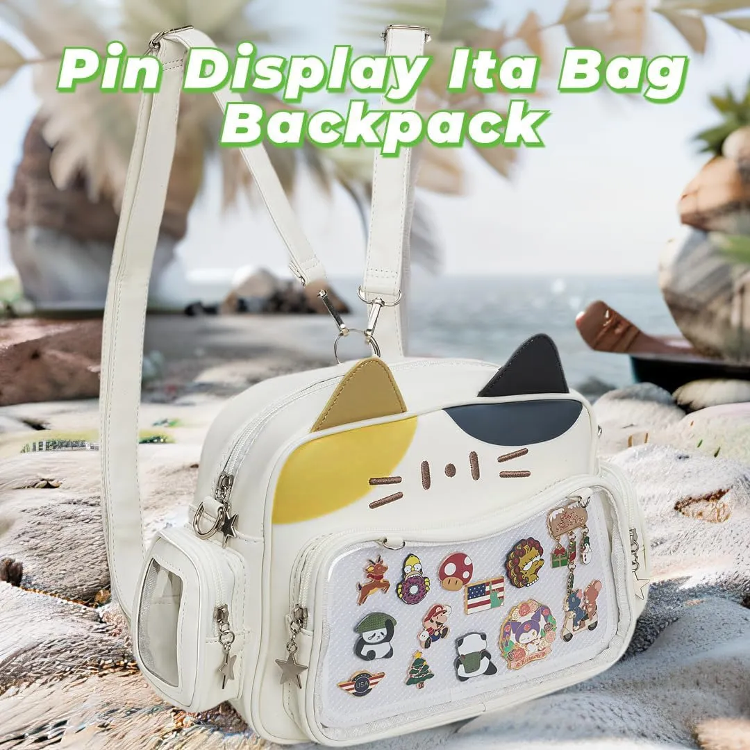 Kawaii Ita Bag Crossbody Bag Cute White Cat Backpack Girls Shoulder Bags Pin Display with Insert