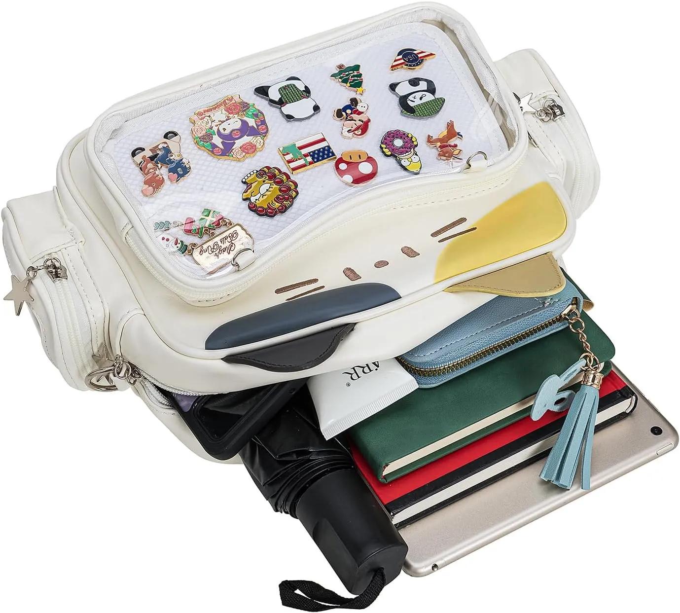 Kawaii Ita Bag Crossbody Bag Cute White Cat Backpack Girls Shoulder Bags Pin Display with Insert