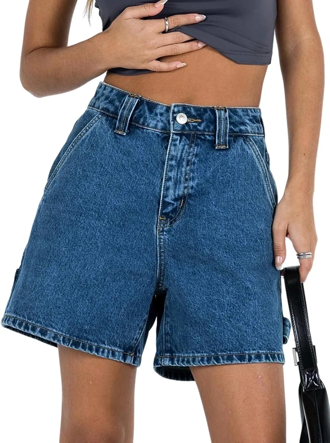 Kedera Womens High Waisted Boxy Denim Shorts Summer Casual Button Down Baggy Jean Shorts with Pockets