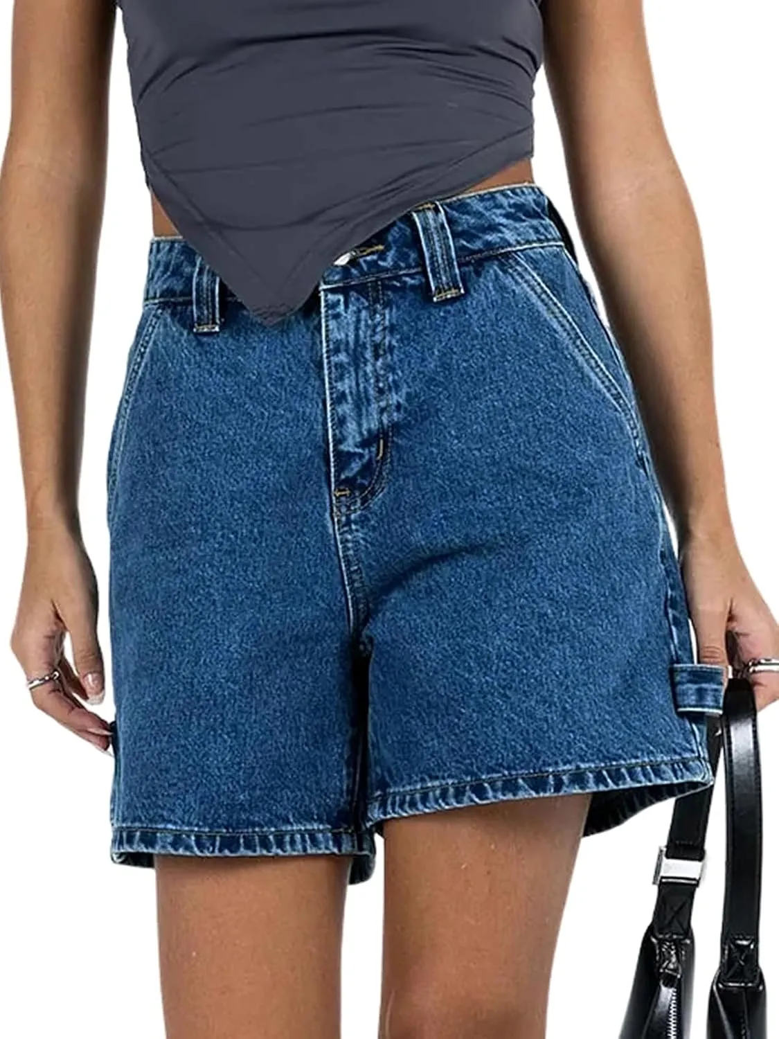 Kedera Womens High Waisted Boxy Denim Shorts Summer Casual Button Down Baggy Jean Shorts with Pockets