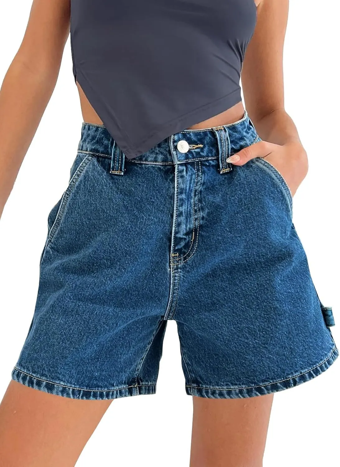 Kedera Womens High Waisted Boxy Denim Shorts Summer Casual Button Down Baggy Jean Shorts with Pockets