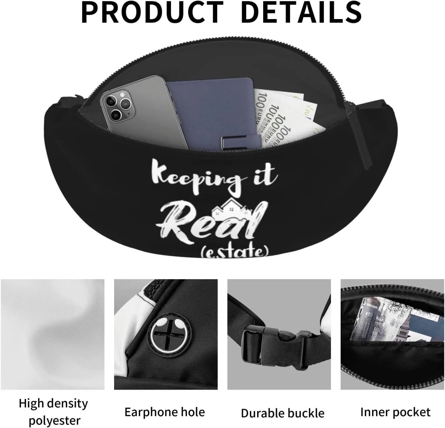 Keeping It Real Estate Adjustable Leisure Waistpack Outdoor Sports Running Waistpack Travel Phone Bag