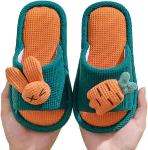 Kids Summer Linen Slippers, Toddler Girls' Boys' Cute Indoor Slip-Ons Carrot Rabbit House Shoes for Spring Autumn