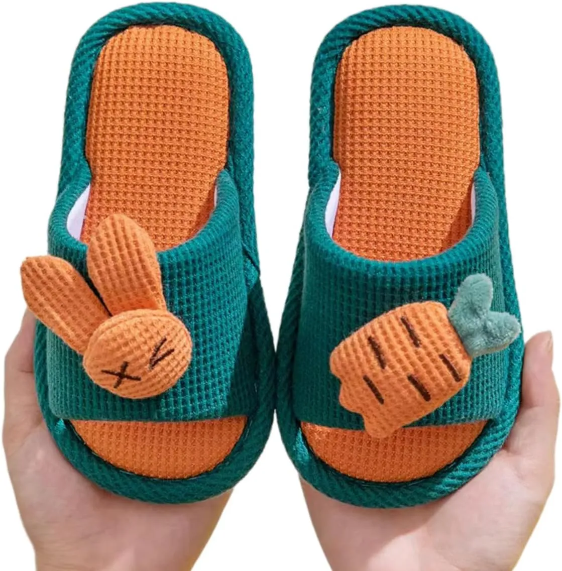 Kids Summer Linen Slippers, Toddler Girls' Boys' Cute Indoor Slip-Ons Carrot Rabbit House Shoes for Spring Autumn