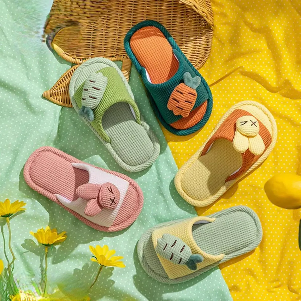Kids Summer Linen Slippers, Toddler Girls' Boys' Cute Indoor Slip-Ons Carrot Rabbit House Shoes for Spring Autumn