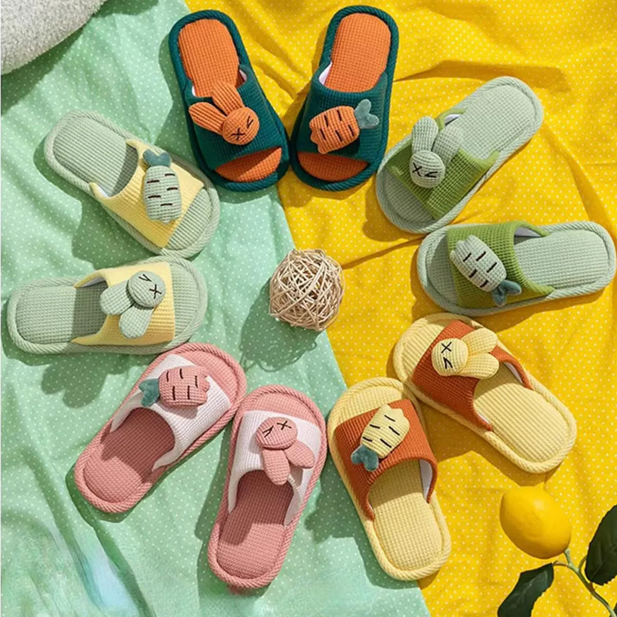 Kids Summer Linen Slippers, Toddler Girls' Boys' Cute Indoor Slip-Ons Carrot Rabbit House Shoes for Spring Autumn