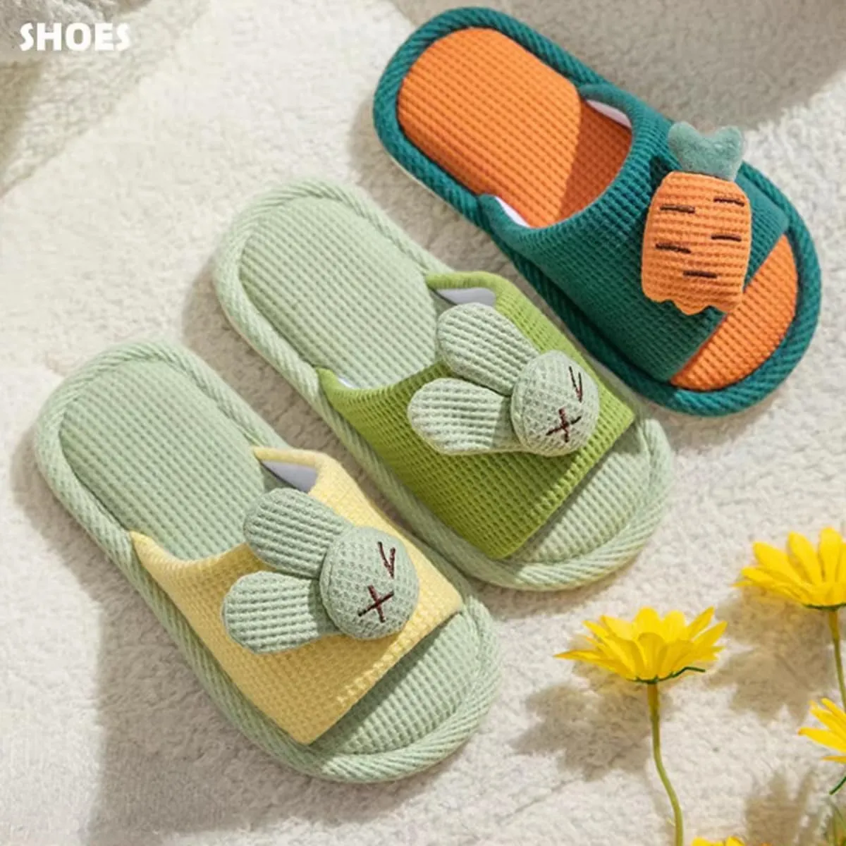 Kids Summer Linen Slippers, Toddler Girls' Boys' Cute Indoor Slip-Ons Carrot Rabbit House Shoes for Spring Autumn
