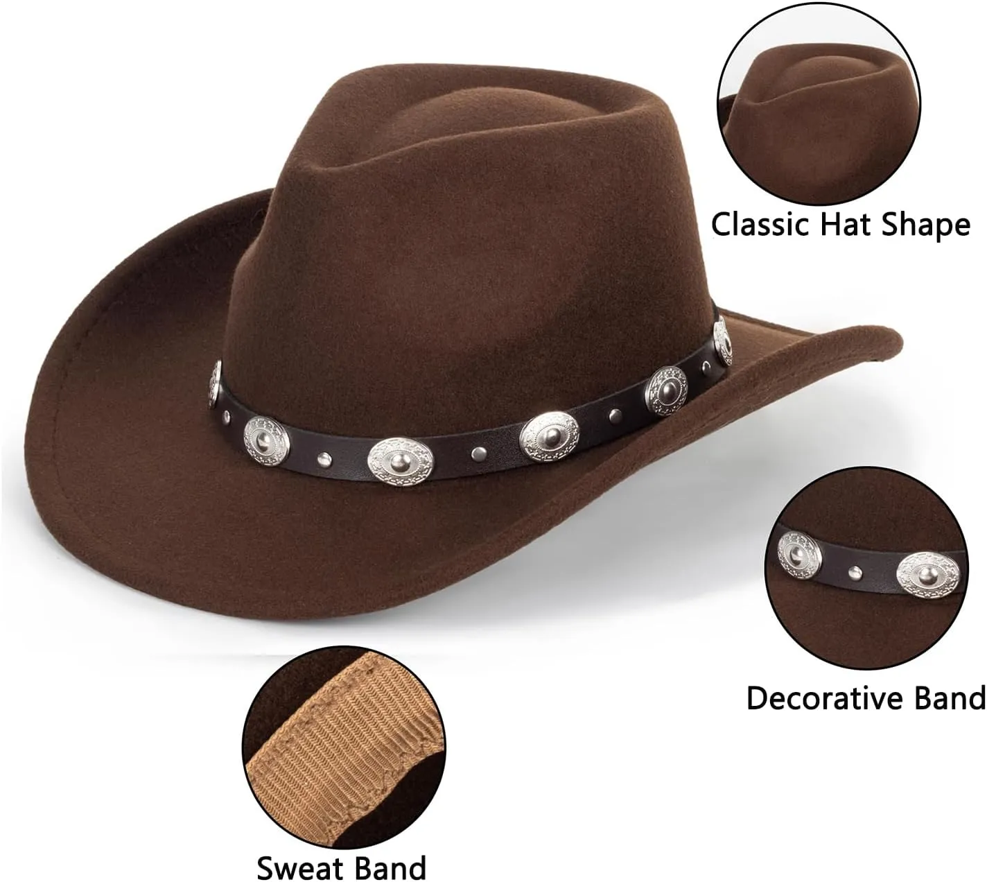 Kids Wide Brim Western Cowboy Cowgirl Hat - Boys Girls Felt Fedora Hats for 2-6 Years