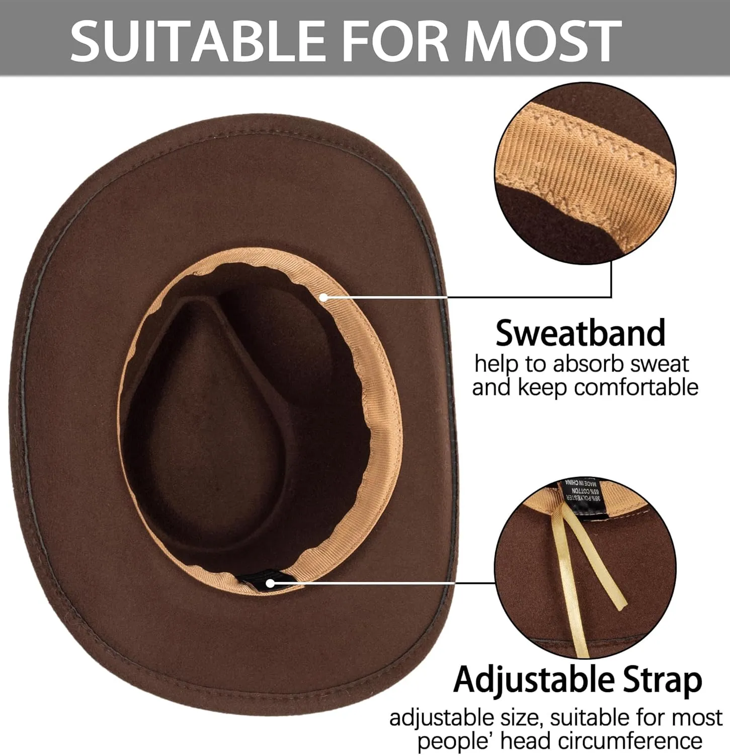 Kids Wide Brim Western Cowboy Cowgirl Hat - Boys Girls Felt Fedora Hats for 2-6 Years
