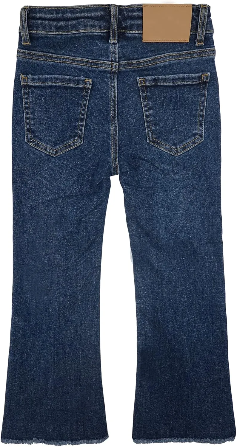 KIDSCOOL SPACE Girls Jeans,Raw Edge 3 Buttons Stretchy Bell-Bottom Denim Pants