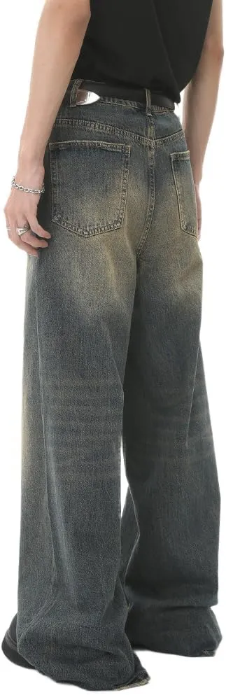 Kinghua Mens Baggy Jeans Loose Fit Wide Leg Skater Y2k Denim Pants