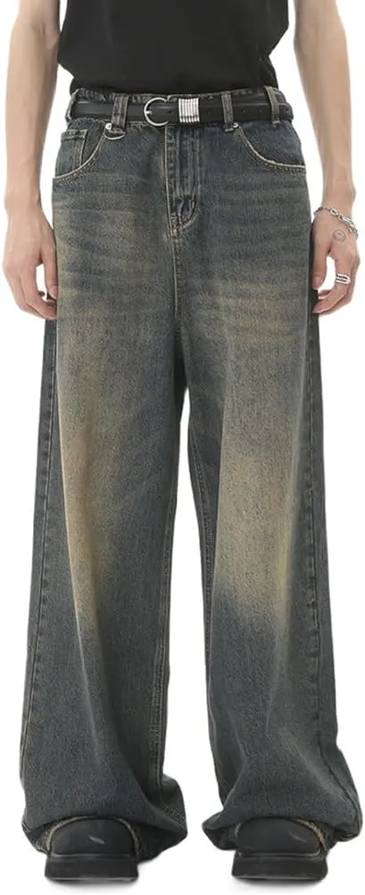 Kinghua Mens Baggy Jeans Loose Fit Wide Leg Skater Y2k Denim Pants