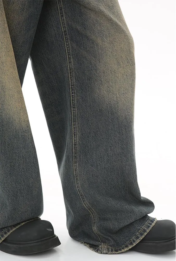 Kinghua Mens Baggy Jeans Loose Fit Wide Leg Skater Y2k Denim Pants
