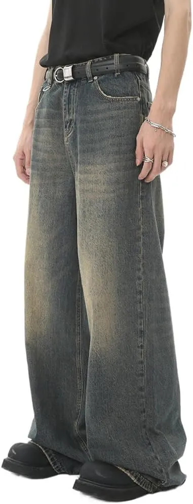 Kinghua Mens Baggy Jeans Loose Fit Wide Leg Skater Y2k Denim Pants
