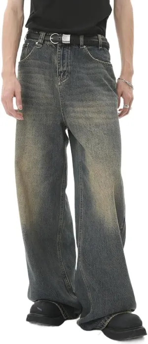 Kinghua Mens Baggy Jeans Loose Fit Wide Leg Skater Y2k Denim Pants