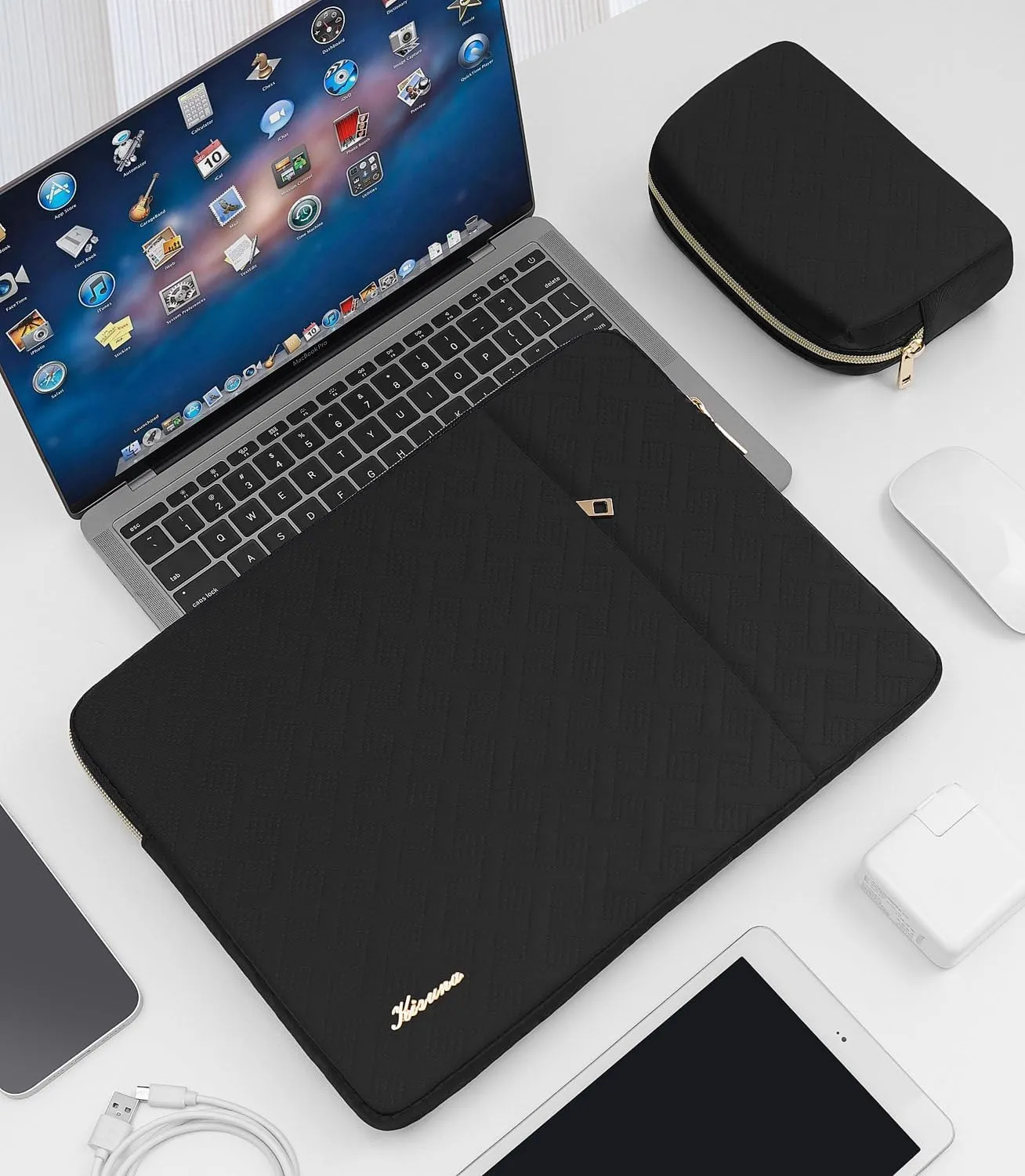 KIZUNA 14 inch Laptop Sleeve Case with Accessory Bag for MacBook Air 15 M2 2023/14" Lenovo Flex 14/IdeaPad Flex 5/15.4" MacBook Pro/Dell Latitude 7490 5490/14" HP EliteBook 840 G5/HP Pro 14 G3,Black