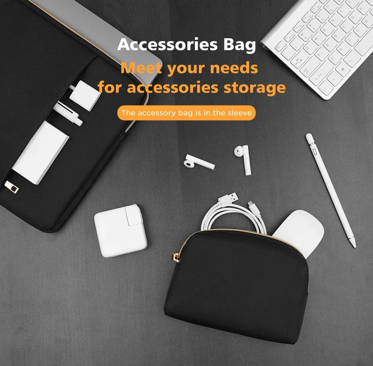 KIZUNA 14 inch Laptop Sleeve Case with Accessory Bag for MacBook Air 15 M2 2023/14" Lenovo Flex 14/IdeaPad Flex 5/15.4" MacBook Pro/Dell Latitude 7490 5490/14" HP EliteBook 840 G5/HP Pro 14 G3,Black
