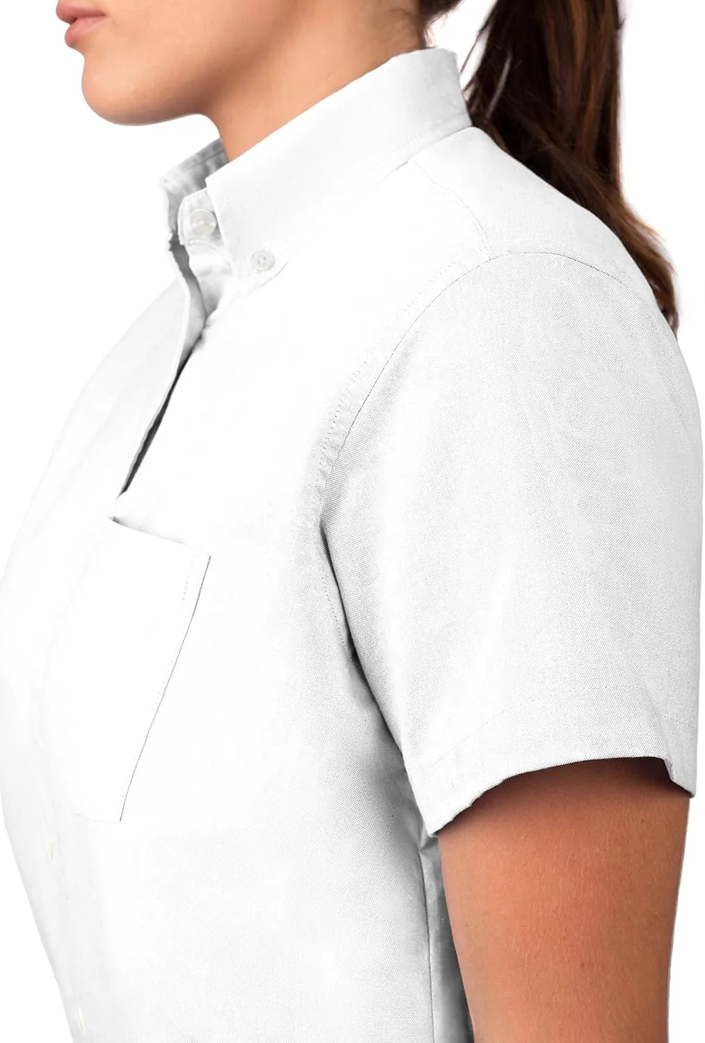 KNG Women’s White Button Down Short Sleeve Oxford Shirt