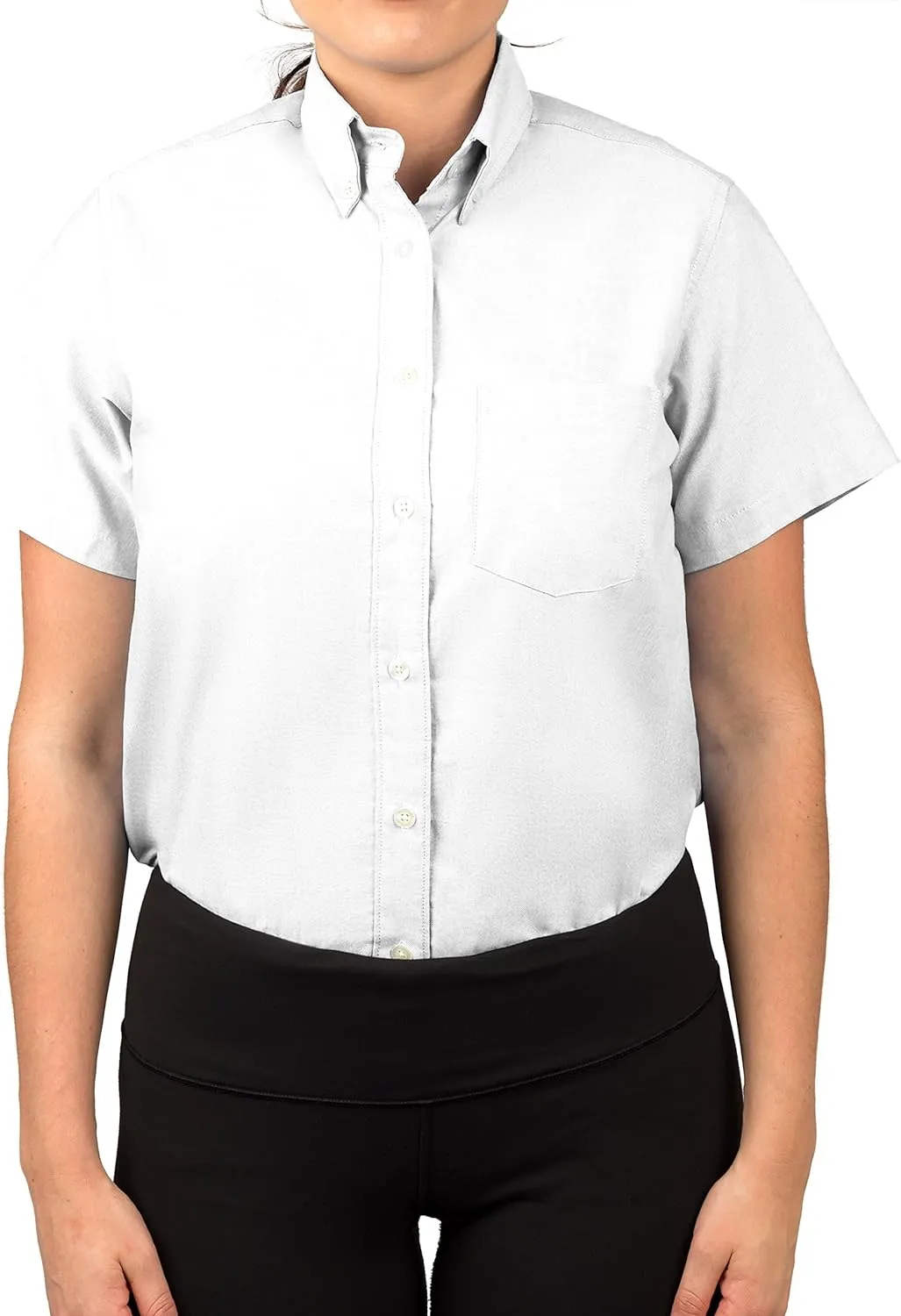 KNG Women’s White Button Down Short Sleeve Oxford Shirt