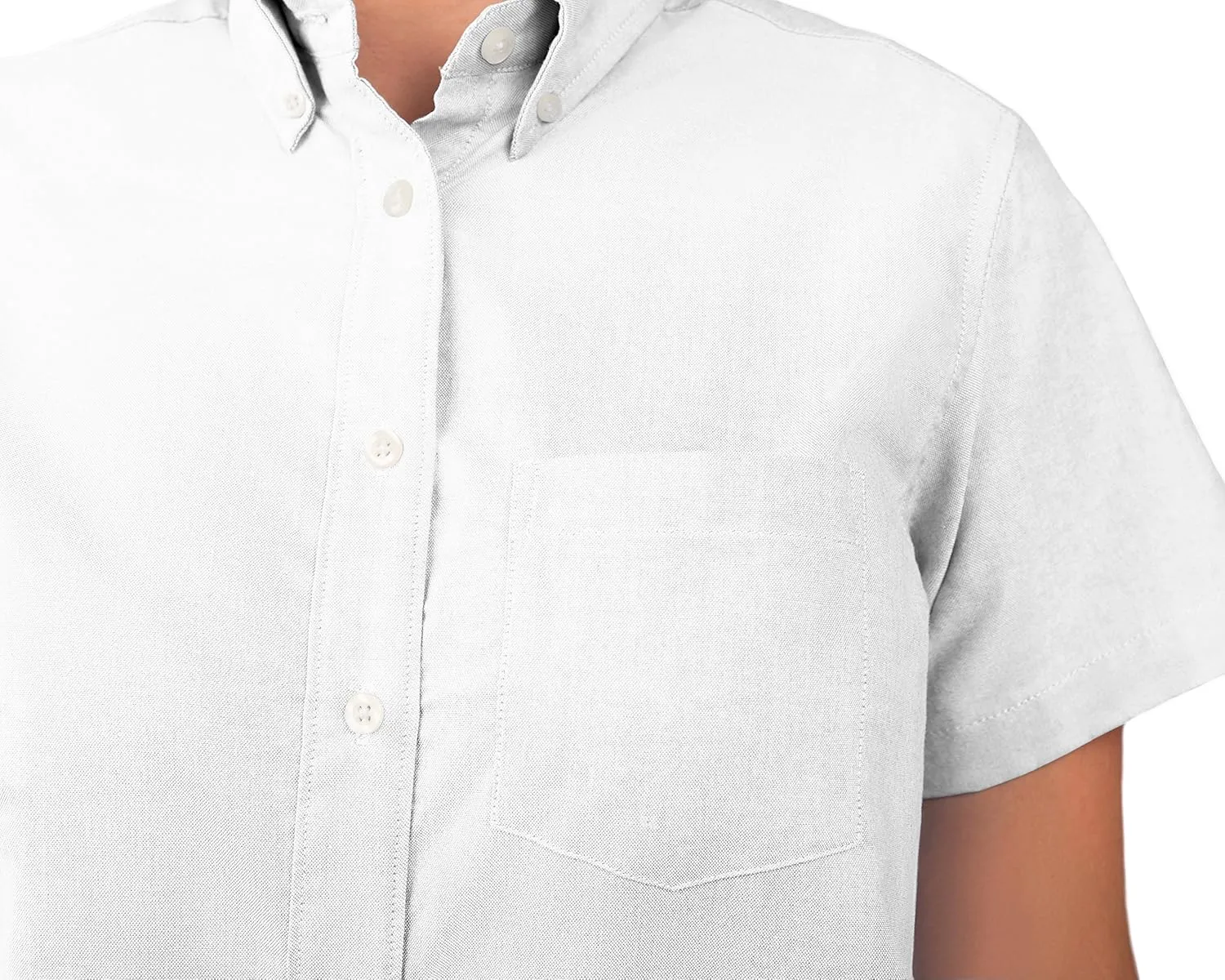 KNG Women’s White Button Down Short Sleeve Oxford Shirt