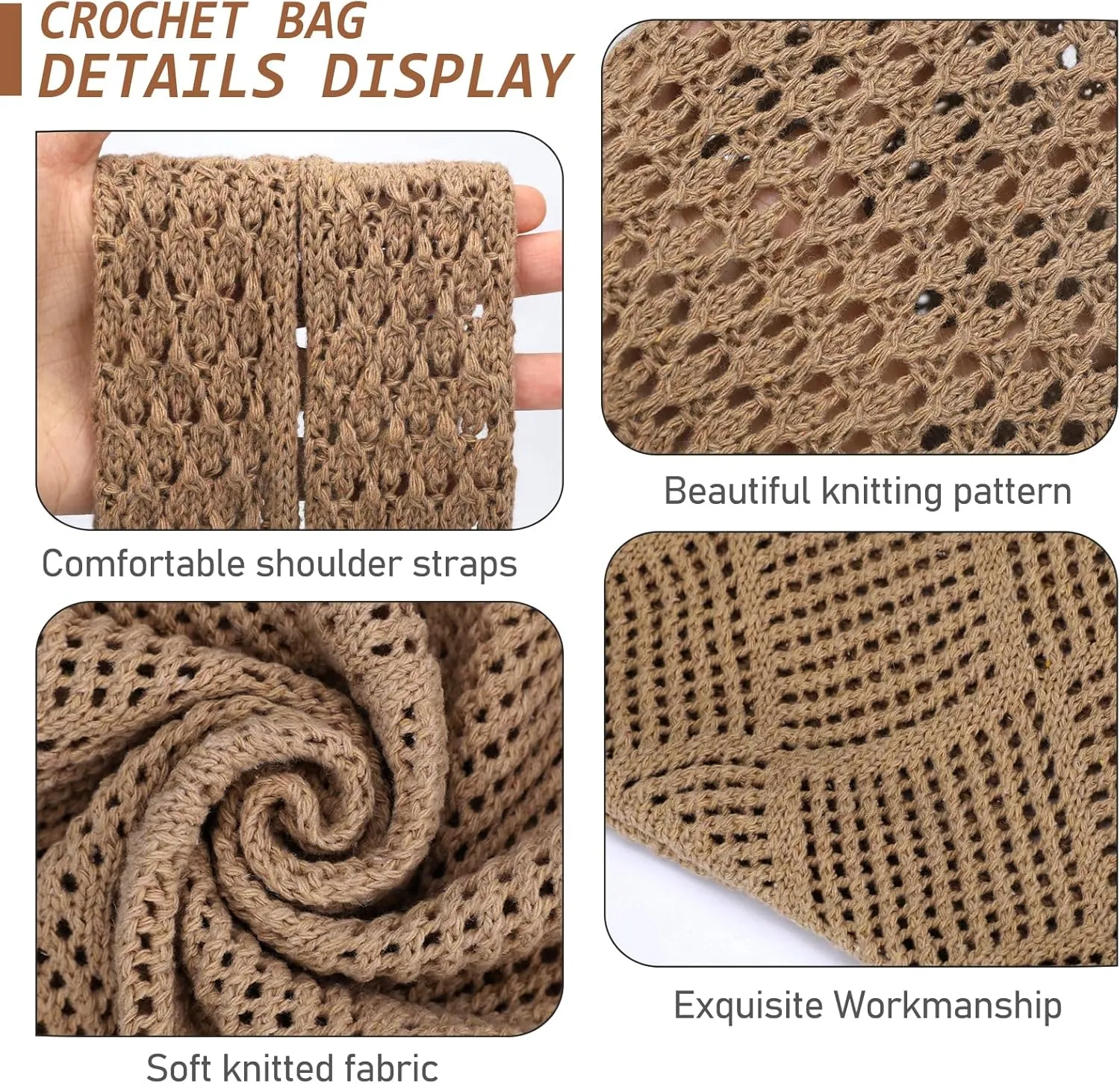 KPX Crochet Tote, Beach Mesh Knitted Shoulder Bag - Large Aesthetic Hobo Bag for Women - Summer