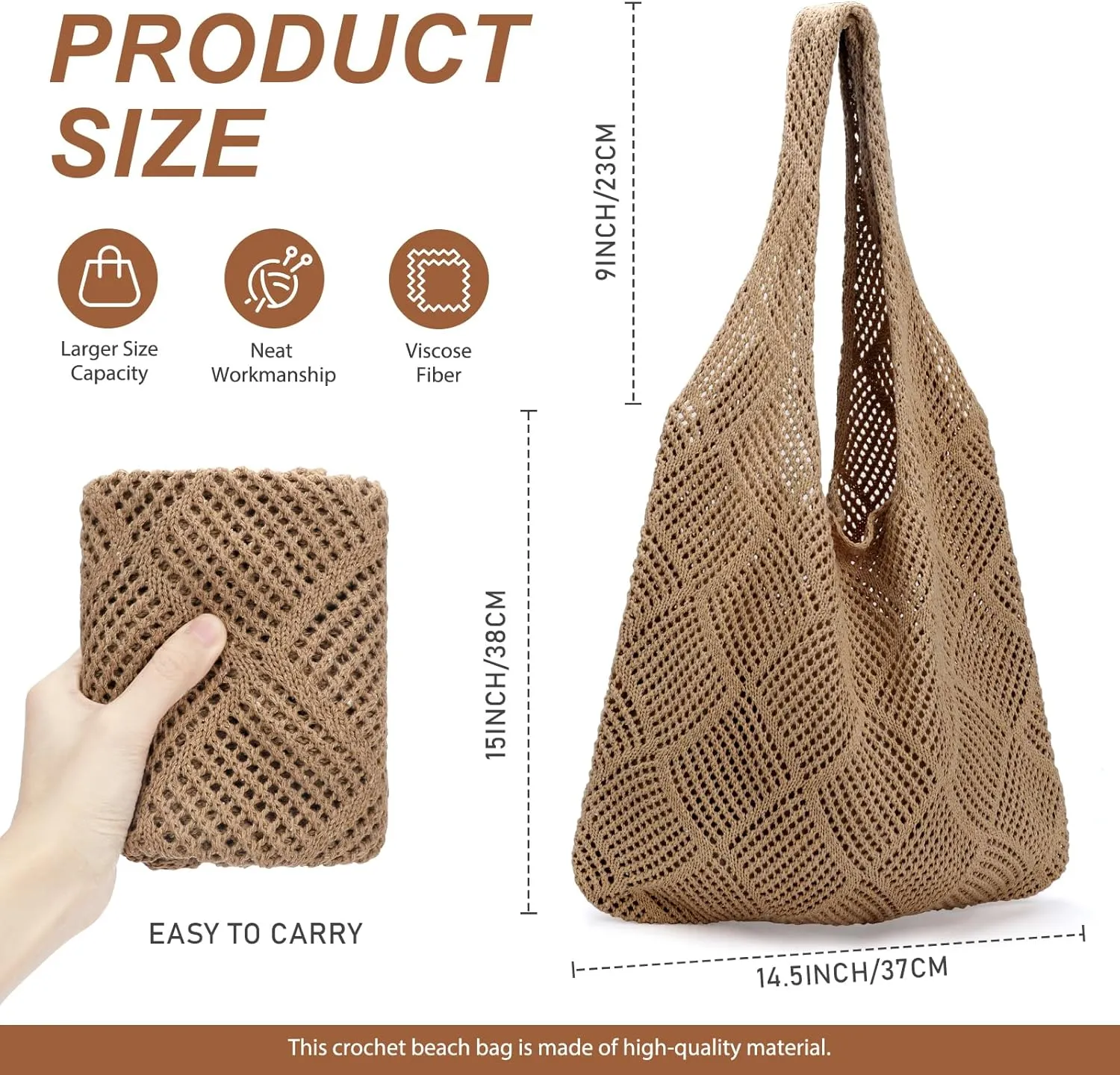 KPX Crochet Tote, Beach Mesh Knitted Shoulder Bag - Large Aesthetic Hobo Bag for Women - Summer