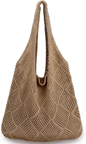 KPX Crochet Tote, Beach Mesh Knitted Shoulder Bag - Large Aesthetic Hobo Bag for Women - Summer