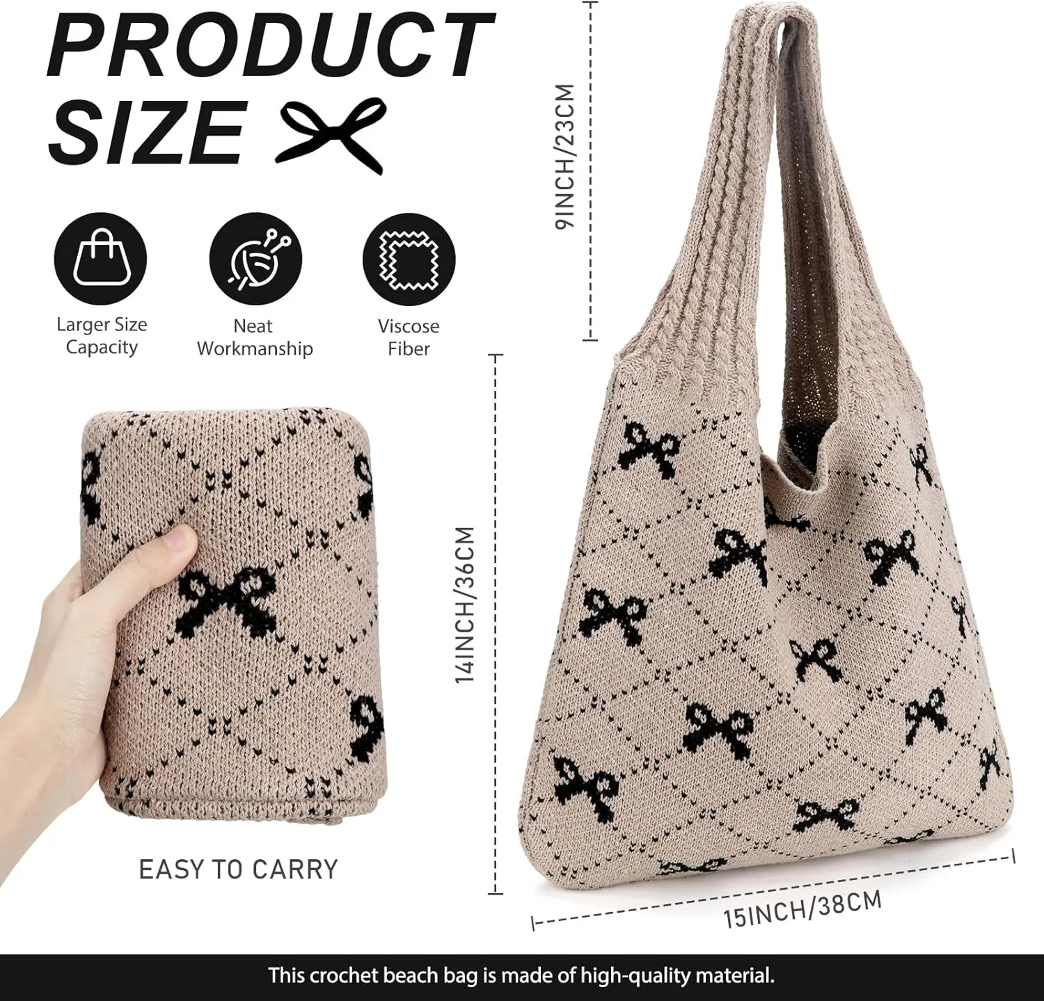 KPX Crochet Tote, Beach Mesh Knitted Shoulder Bag - Large Aesthetic Hobo Bag for Women - Summer