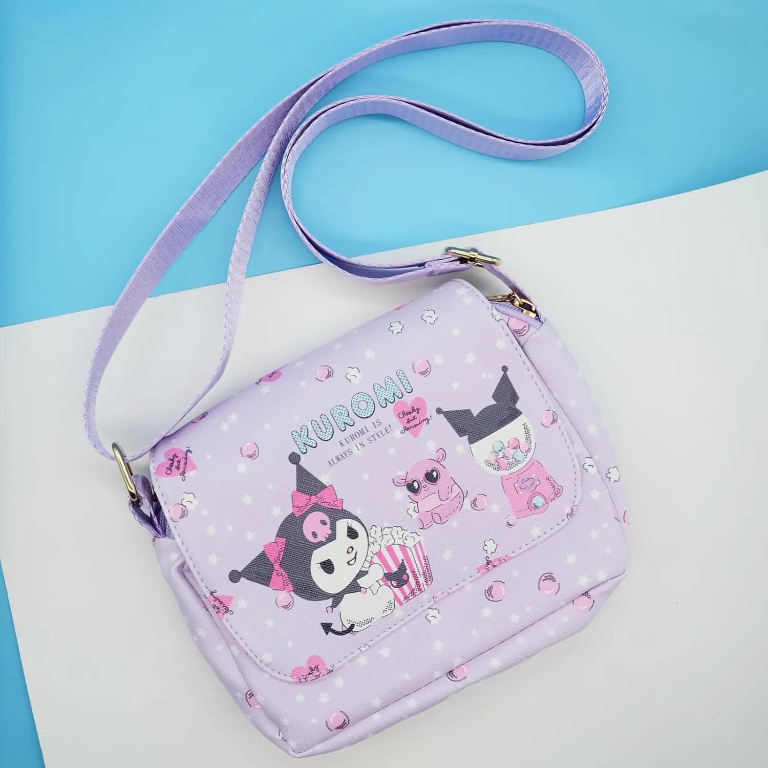 Kumi Crossbody Bag with Adjustable Shoulder Strap and Mirror, Kawaii Handbag with Buckle, Kitty Family Wallet Purse Shoulder Bag Coin Pouch Accessories for Women Girls