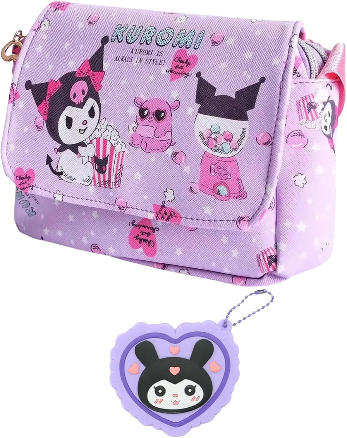 Kumi Crossbody Bag with Adjustable Shoulder Strap and Mirror, Kawaii Handbag with Buckle, Kitty Family Wallet Purse Shoulder Bag Coin Pouch Accessories for Women Girls