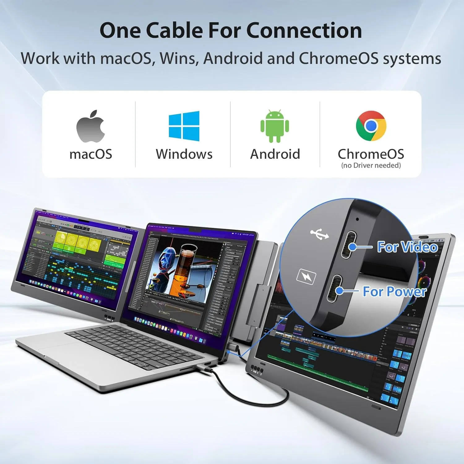 KYY Laptop Screen Extender, 14'' FHD 1080P USB-C Portable Monitor, IPS Computer Monitor, Dual Monitor for Triple Screen, for 12"-16" Laptop (Mac, Wins, Android)