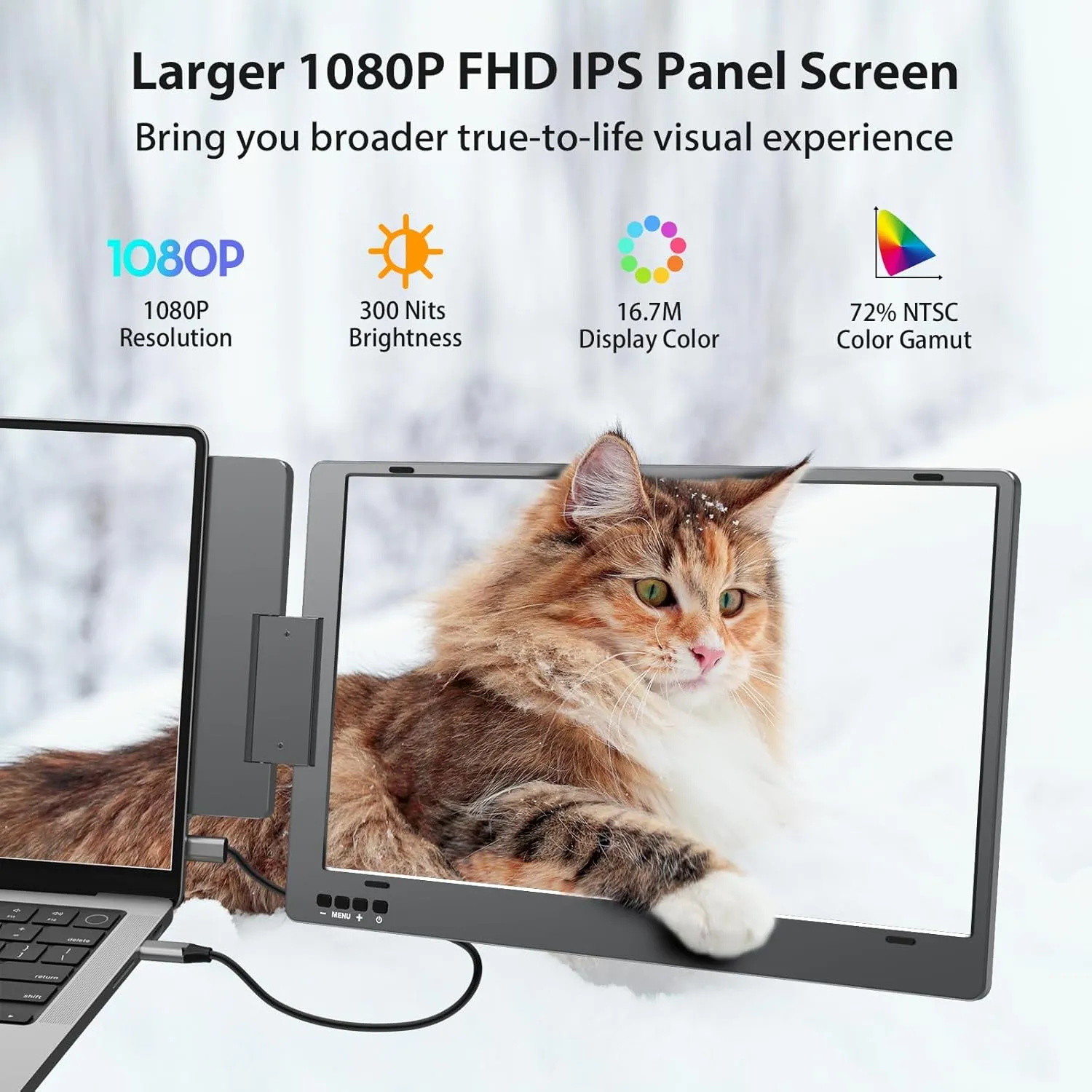 KYY Laptop Screen Extender, 14'' FHD 1080P USB-C Portable Monitor, IPS Computer Monitor, Dual Monitor for Triple Screen, for 12"-16" Laptop (Mac, Wins, Android)