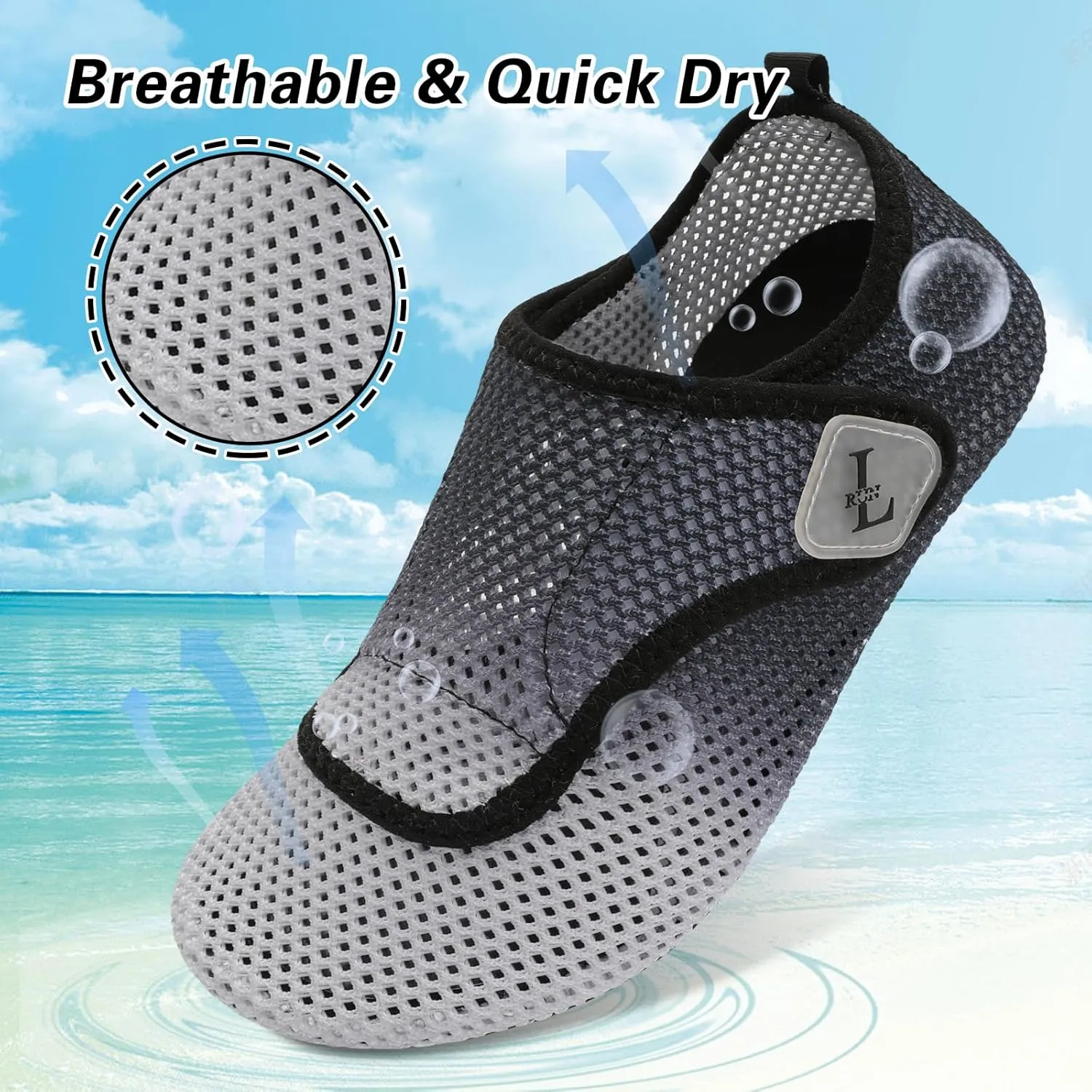 L-RUN Womens Mens Water Shoes Wide Toe Barefoot Swim Shoes for Beach Pool Sand Yoga Quick Dry Adluts Aqua Sock Non Slip