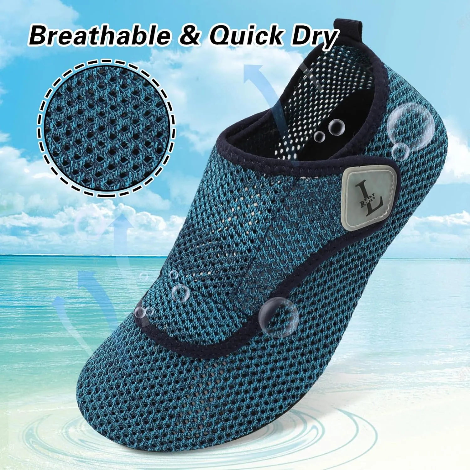 L-RUN Womens Mens Water Shoes Wide Toe Barefoot Swim Shoes for Beach Pool Sand Yoga Quick Dry Adluts Aqua Sock Non Slip