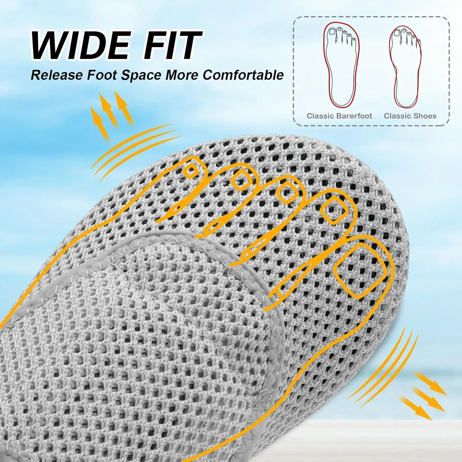 L-RUN Womens Mens Water Shoes Wide Toe Barefoot Swim Shoes for Beach Pool Sand Yoga Quick Dry Adluts Aqua Sock Non Slip