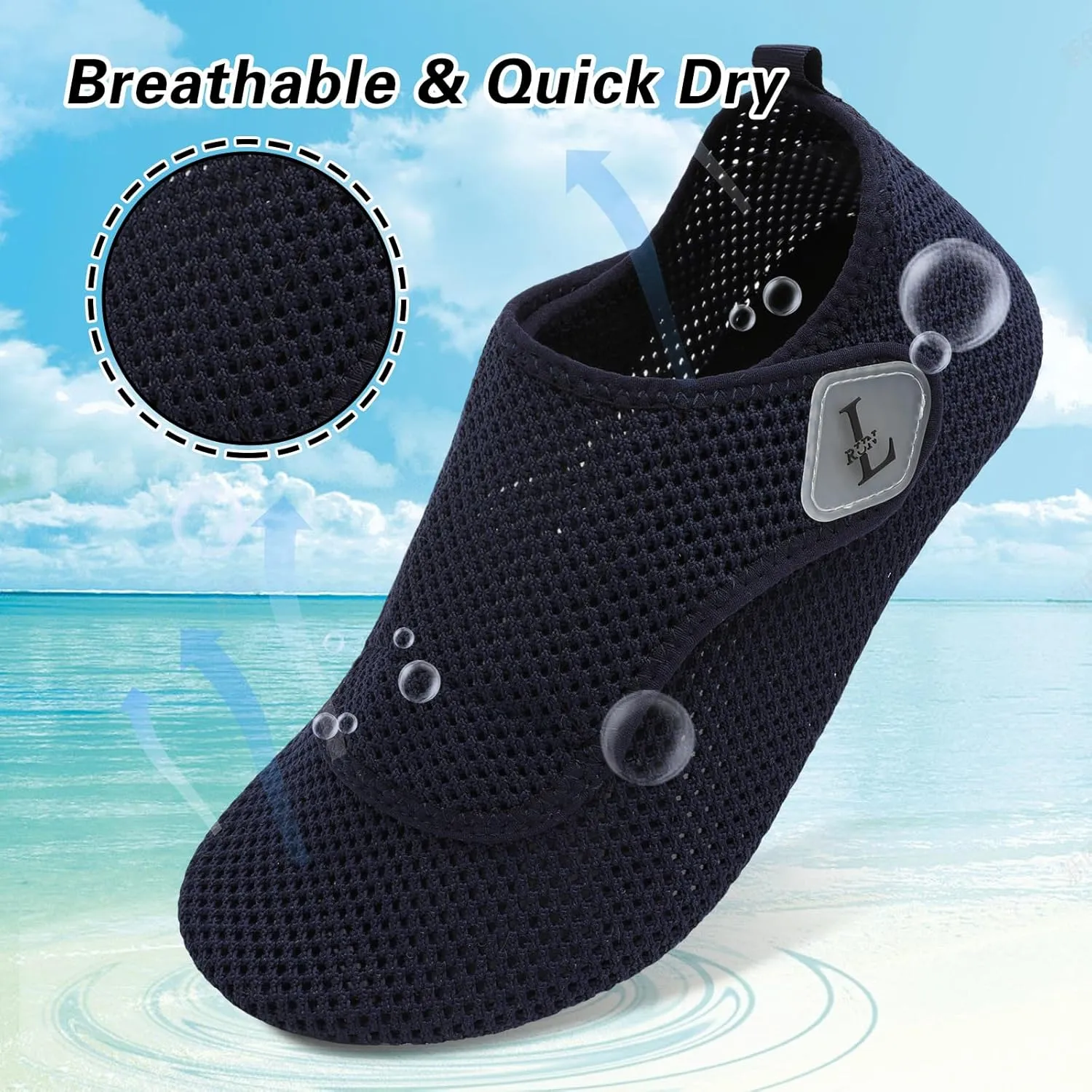 L-RUN Womens Mens Water Shoes Wide Toe Barefoot Swim Shoes for Beach Pool Sand Yoga Quick Dry Adluts Aqua Sock Non Slip