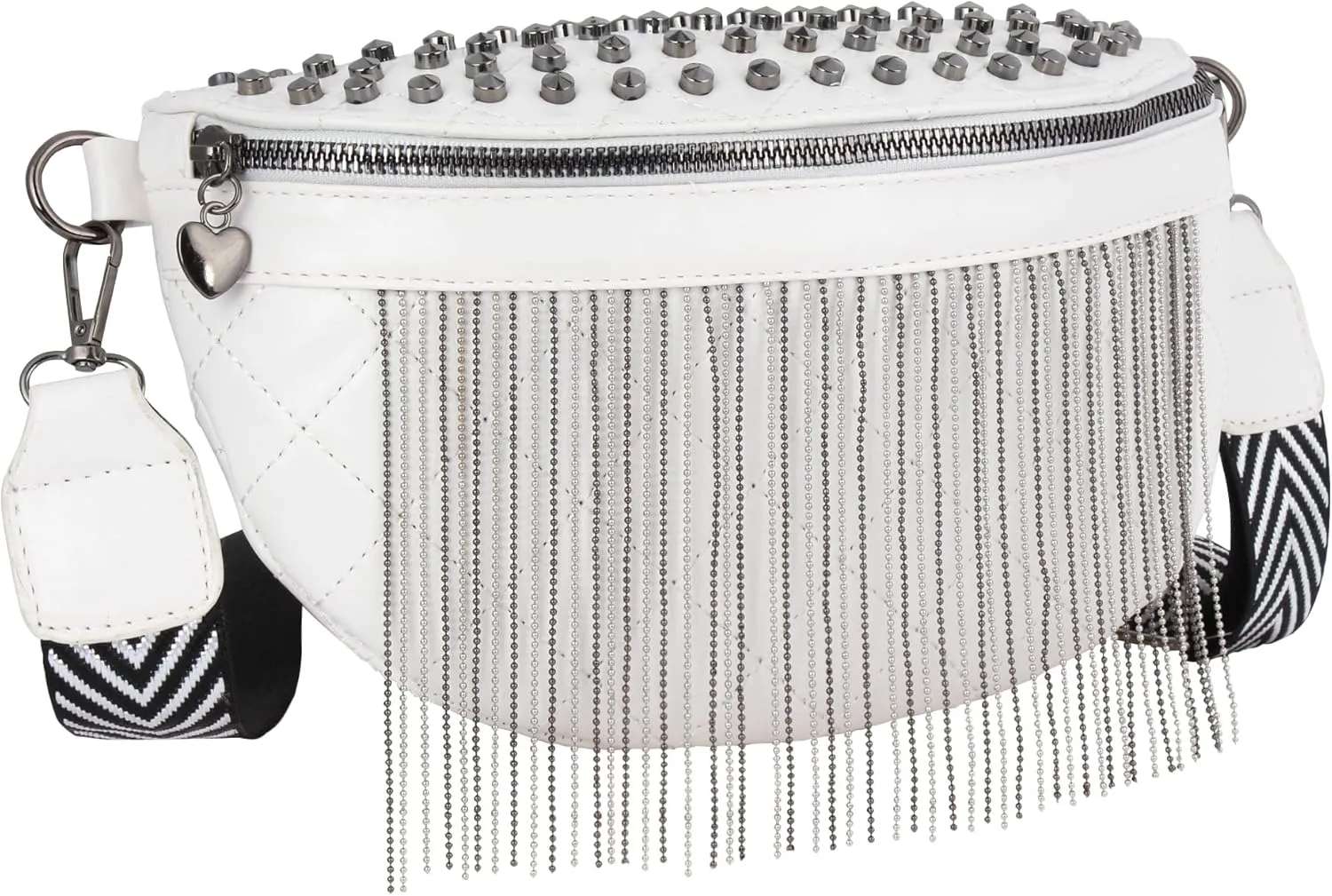 LABANCA Women Rivet Studded Zipper Pocket Shoulder Purse Faux Leather Waist Packs Rave Chest Bag Festival Fanny Bag Purse,Offwhite 05942