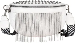 LABANCA Women Rivet Studded Zipper Pocket Shoulder Purse Faux Leather Waist Packs Rave Chest Bag Festival Fanny Bag Purse,Offwhite 05942