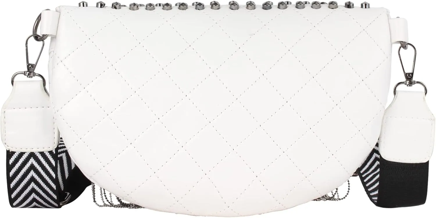 LABANCA Women Rivet Studded Zipper Pocket Shoulder Purse Faux Leather Waist Packs Rave Chest Bag Festival Fanny Bag Purse,Offwhite 05942