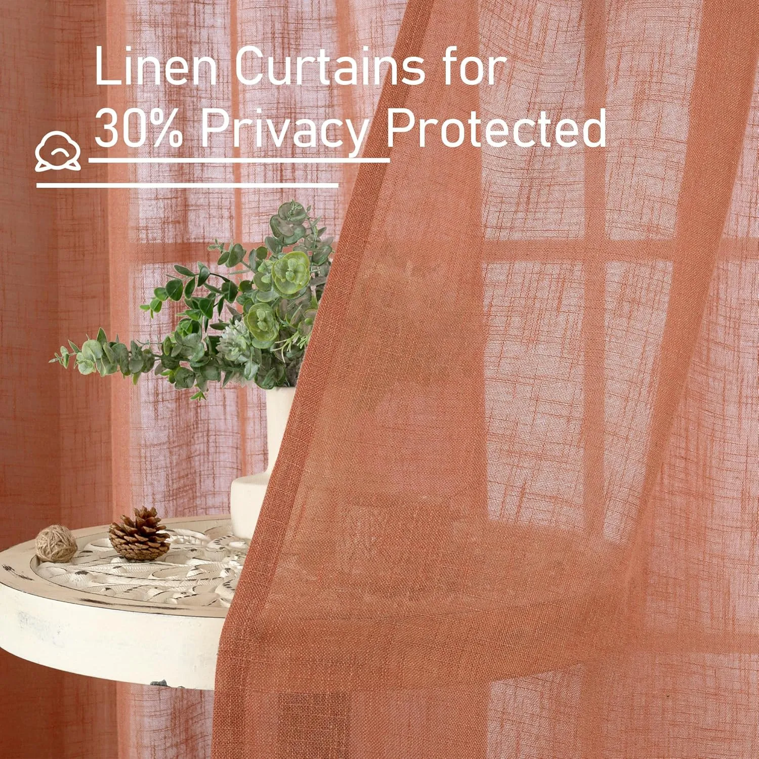 LAMIT Linen Sheer Curtains 95 inch for Living Room, Soft Thick Light Filtering Boho Window Textured Neutral Drapes with Bronze Grommet for Bedroom/Farmhouse, 2 Panels, 52 x 95 Inch, Terracotta