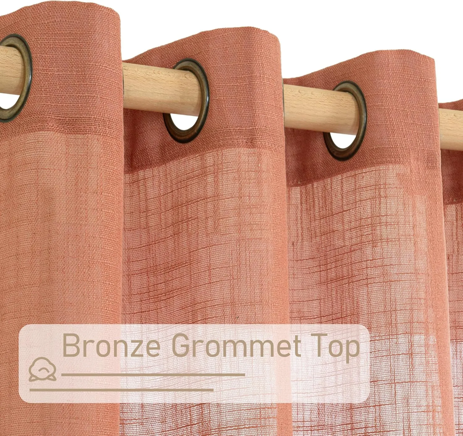 LAMIT Linen Sheer Curtains 95 inch for Living Room, Soft Thick Light Filtering Boho Window Textured Neutral Drapes with Bronze Grommet for Bedroom/Farmhouse, 2 Panels, 52 x 95 Inch, Terracotta