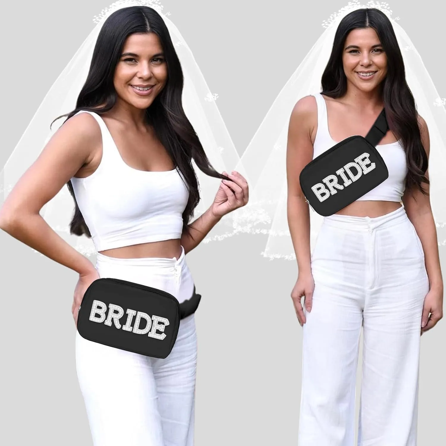 Lamyba Bride to be Gifts, Bridal Shower Gifts, Pearl Patch Bride Fanny Pack for Bachelorette Party Wedding day, Adjustable Strap Waterproof Mrs Crossbody Bag, Black